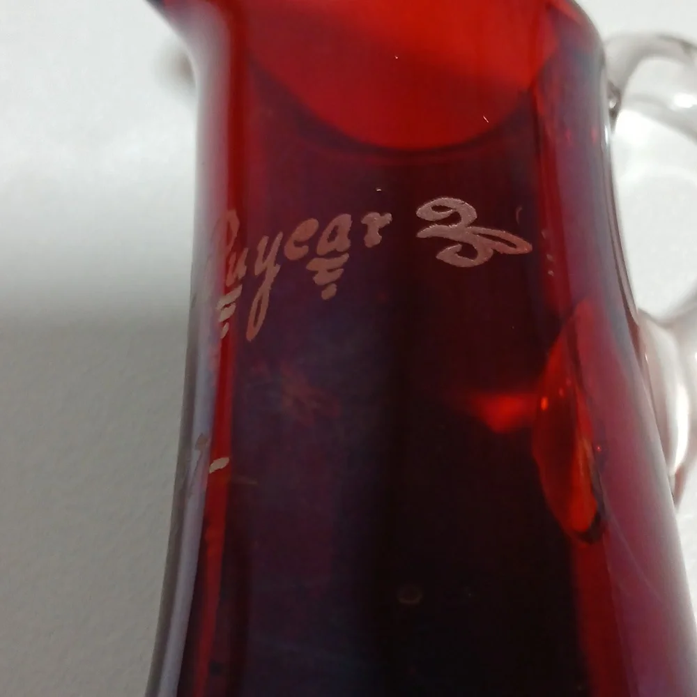 Ruby Red Stain Flash Glass Creamer to Clear Glass Handle Vintage 1907 - Picture 4 of 11